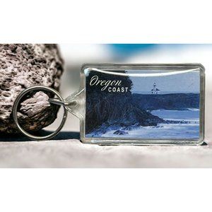Vintage Oregon Coast Keychain Beach Lighthouse on Cliffs Acrylic